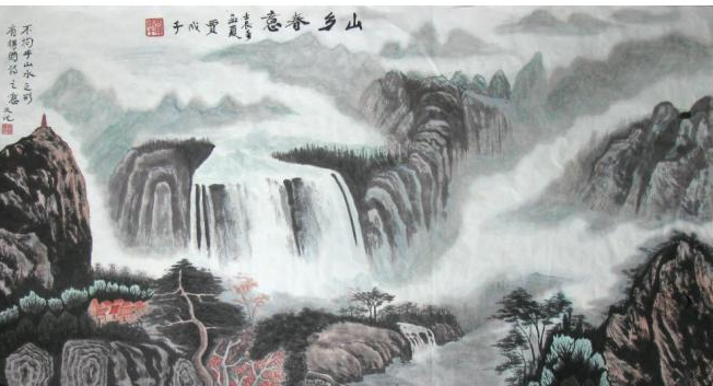 贾成千的山水画《山乡春意》